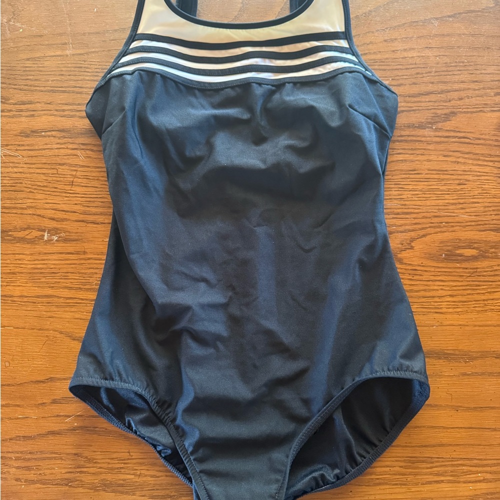 LL Bean Women’s Black Tank One-Piece Swimsuit with Contrast Trim - Picture 1 of 4